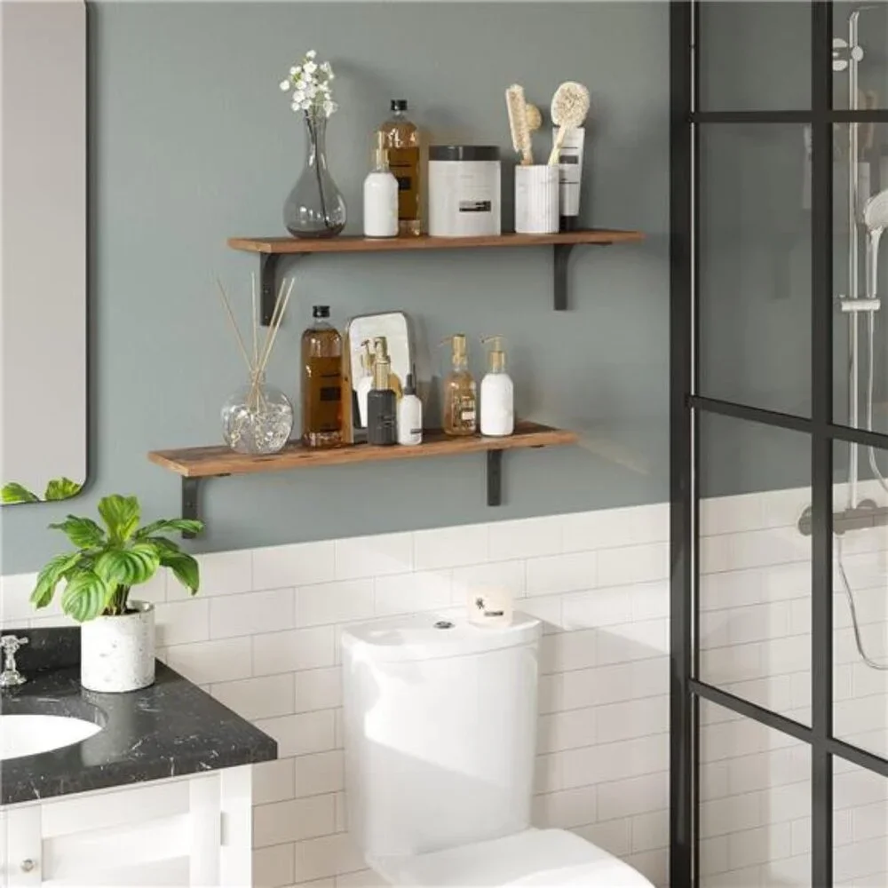 Long Wall Shelves, 31.5 Inch Wall Mounted Shelves Set of 2, Easy-to-Install